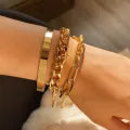 Enacolor Hop Cuba Gold Metal Chain Bracelet Female 4Pcs Punk Elegant