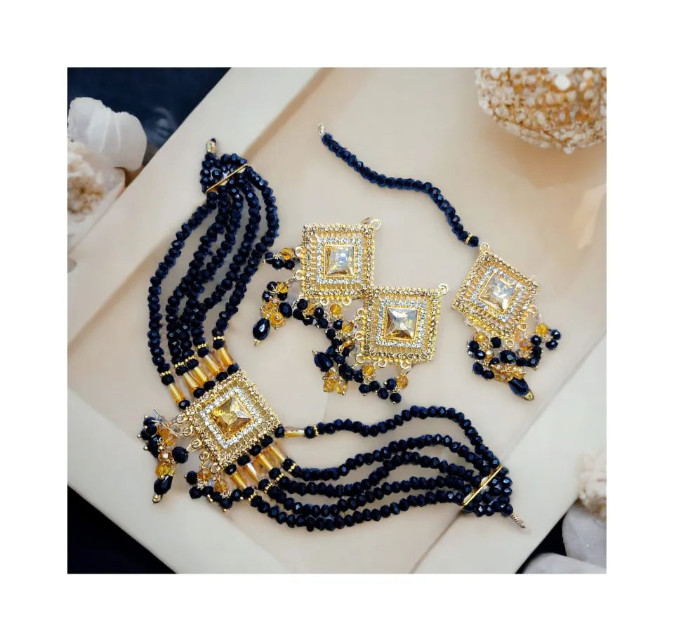 new fancy pearl choker patti set with earrings and tika for girls and woman