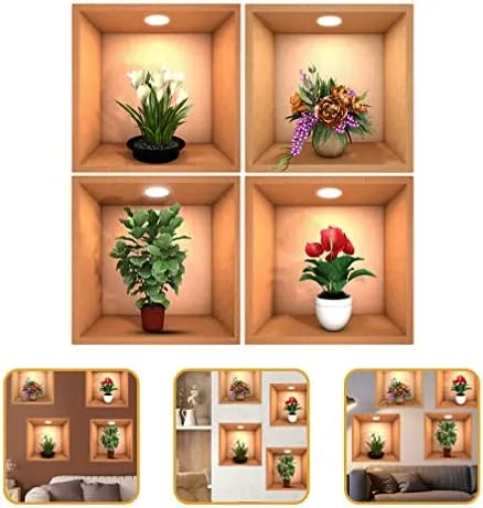 Pack of 4 Removable Self-Adhesive Wall Stickers Decorative Flower and Plant