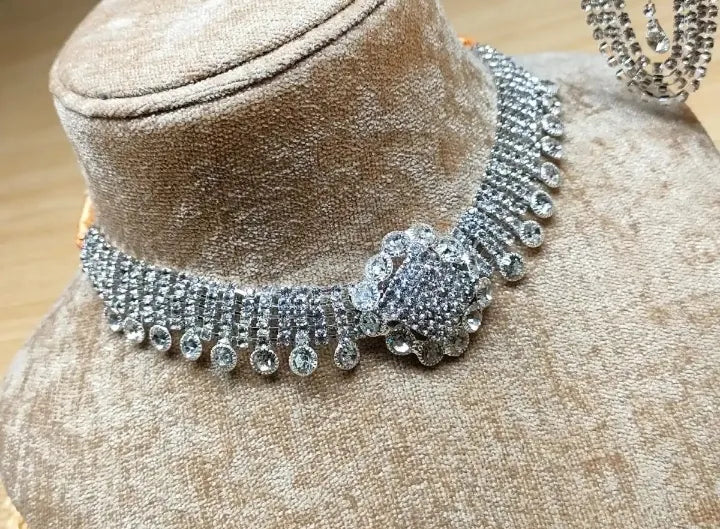 Choker Hyderabadi Set - (2 in 1) Necklace, Earrings with Golden Combination