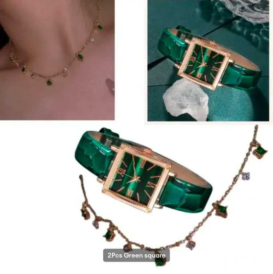 Fashionable Minimalist Numeric Markers Dial Quartz Watch And Jewelry Set (5pcs/Set)