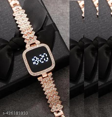 Diamond Touch Screen LED Watch For Ladies | Stainless Steel Chain in Round Dial