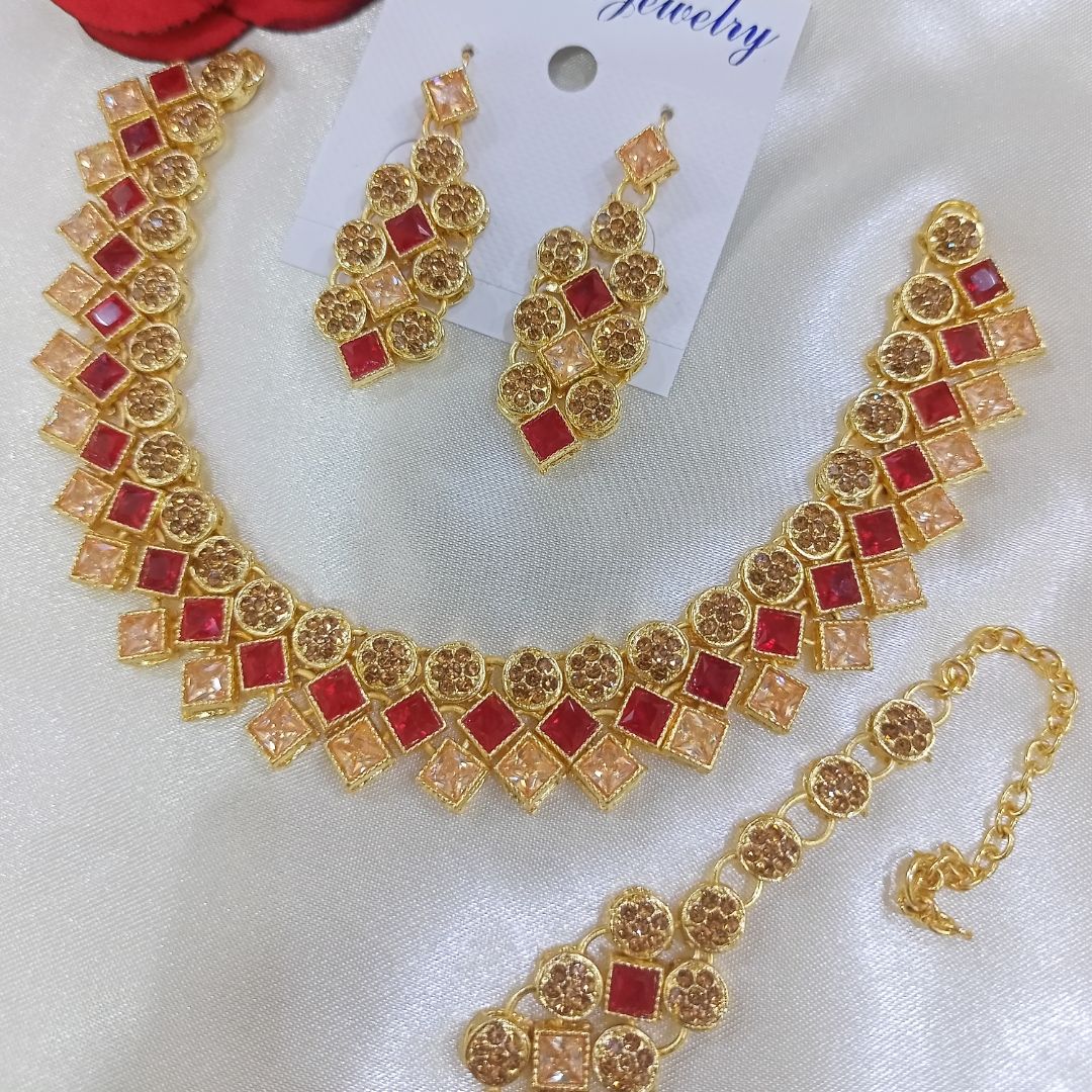 Golden Crestal Jewellery Badam Style Jadao Nagina Jewellery Set