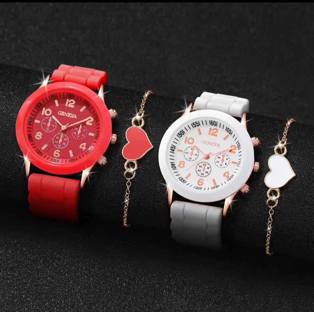 Fashionable Minimalist Numeric Markers Dial Quartz Watch And Jewelry Set (5pcs/Set)