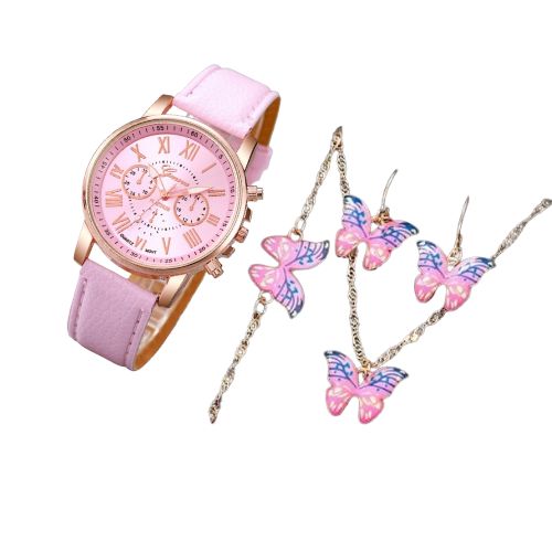 Fashionable Minimalist Numeric Markers Dial Quartz Watch And Jewelry Set (5pcs/Set)