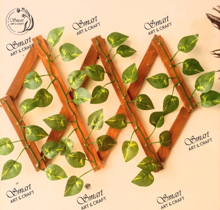 Artificial Money Plant Wooden Green Leaf Fence 2 Feet Retractable Climbing Frame for Home