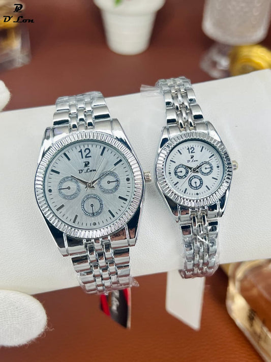 D Lon Couple Watch Set Quartz New design Push Lock Steel Chain