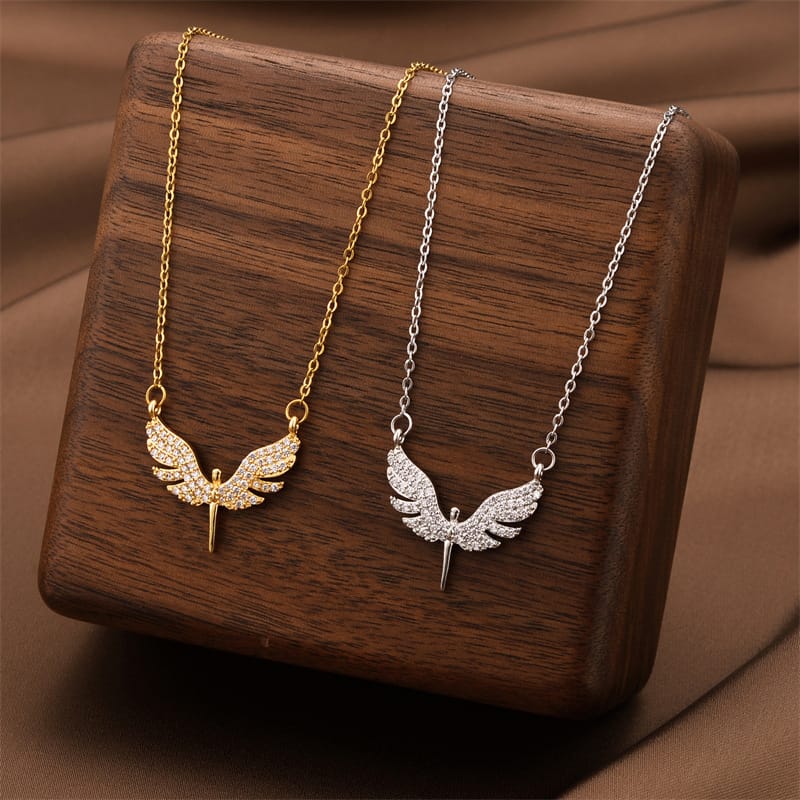 Stainless Steel Micro-inlaid Flying Angel Wing Necklace