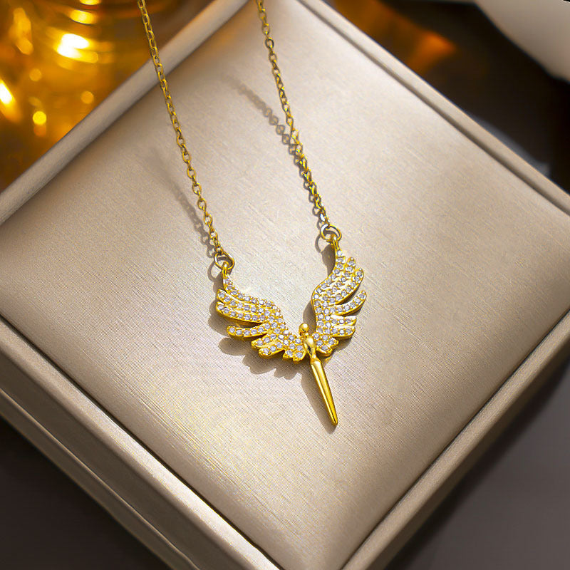 Stainless Steel Micro-inlaid Flying Angel Wing Necklace