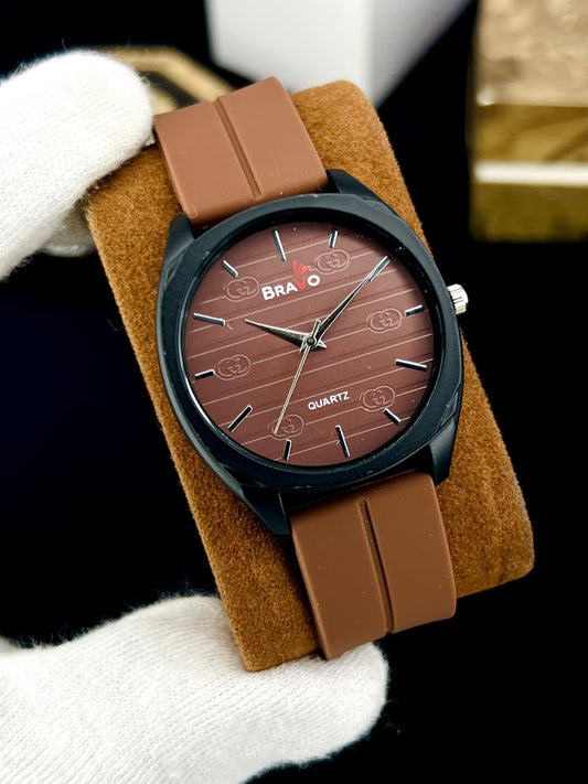 Bravo Watch Quartz Machine Megnetic Lock Silicone Rubber Strap