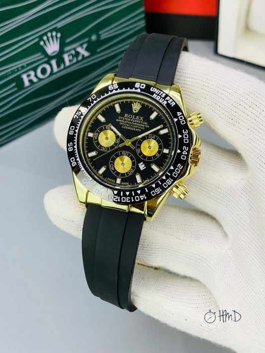 Rolex-Style Oyster Perpetual Cosmograph – Black Dial, Rubber Strap