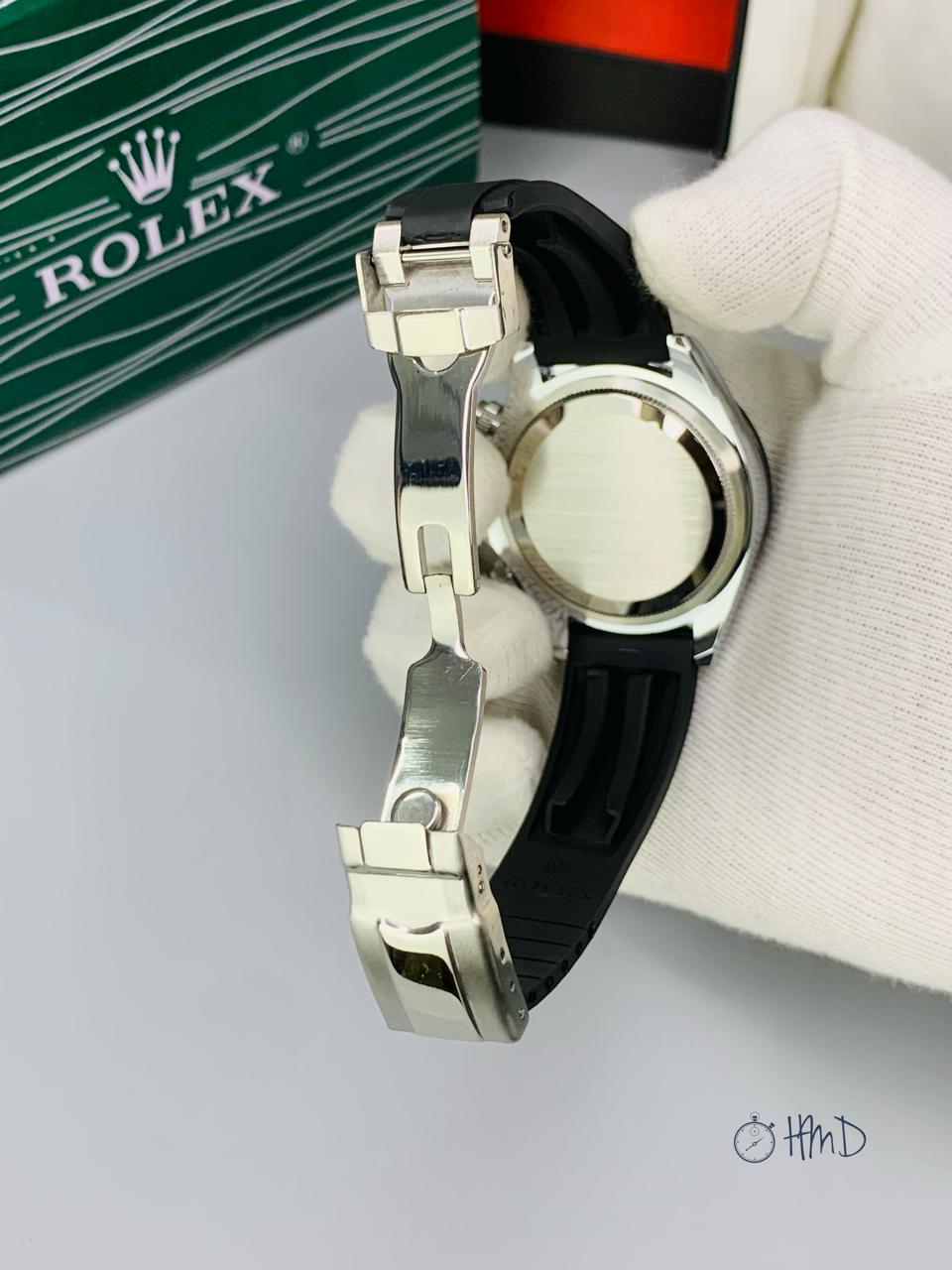 Rolex-Style Oyster Perpetual Cosmograph – Black Dial, Rubber Strap